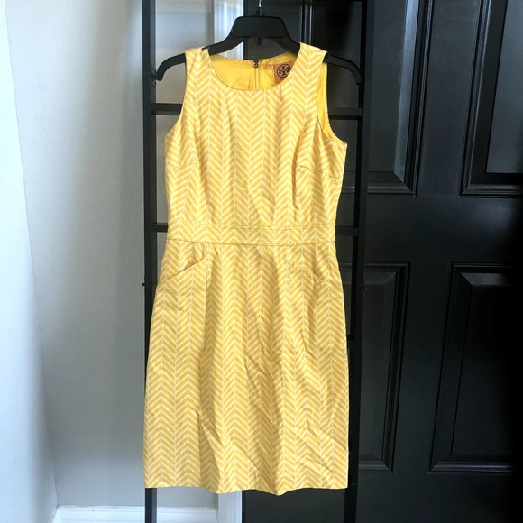 NEW Tory Burch Meryl Sleeveless Yellow Chevron Dress Women's size 2